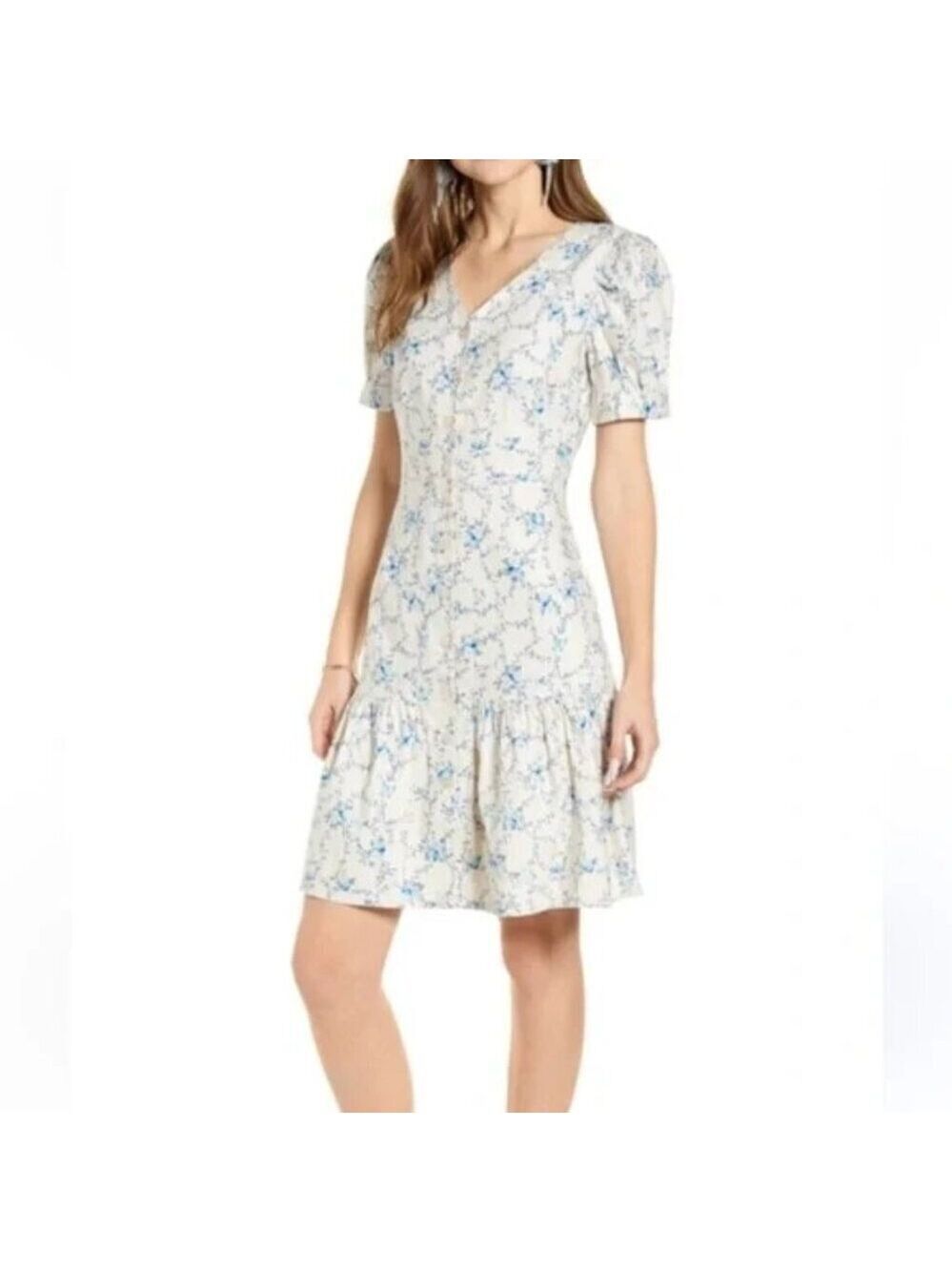 Rachel Parcell Womens Flirty Easy Linen Blend Shirtdress Blue Floral Size XL EUC - Picture 1 of 9